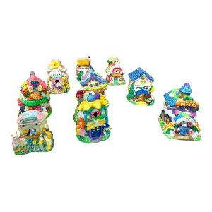 Hoppy Hollow Vintage 2002 Ceramic Easter Bunny Village 9 Piece Set